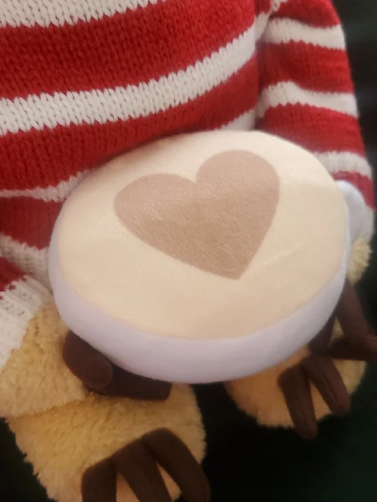 Pusheen Plush Sloth in Red and White Striped Sweater Holding Heart Latte - Picture 3 of 9